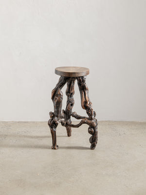 1970s Organic Brutalist Timber Stool 03