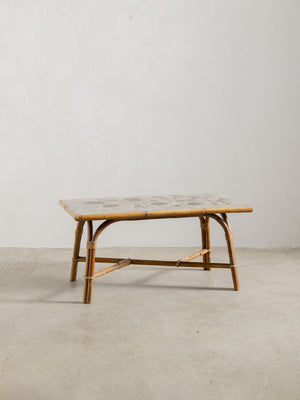 1960s Ceramic Tiled Cane Coffee Table by Audoux Minet & Chassin