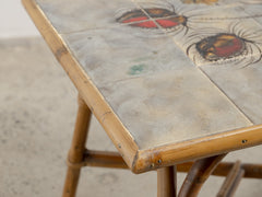 1960s Ceramic Tiled Cane Coffee Table by Audoux Minet & Chassin