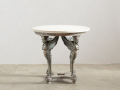 1930s Marble Top Round Timber Table