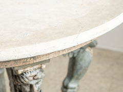 1930s Marble Top Round Timber Table