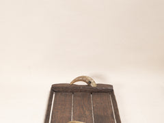 1970s French Brutalist Wooden Tray with Ivory Handles