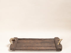 1970s French Brutalist Wooden Tray with Ivory Handles
