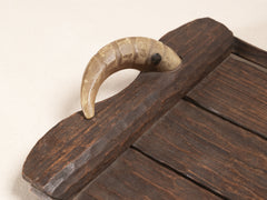 1970s French Brutalist Wooden Tray with Ivory Handles