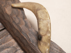 1970s French Brutalist Wooden Tray with Ivory Handles