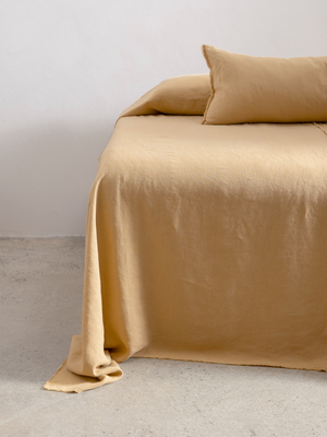 Embroidered Linen Bedspread,  Butter