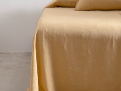 Embroidered Linen Bedspread,  Butter