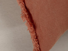 Embroidered Linen Lumbar Cushion, Clay
