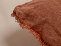 Embroidered Linen Lumbar Cushion, Clay