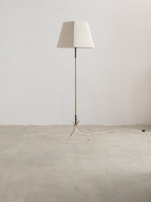 1940s Brass & Leather Floor Lamp