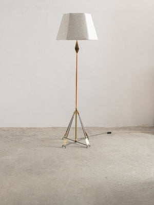 1920s Brass Floor Lamp with Arrow Base