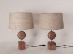 1970s Pink Travertine Table Lamp by Philippe Barbier