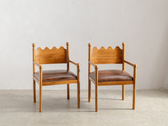 Scalloped Crest Teak & Leather Armchair