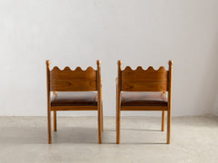 Scalloped Crest Teak & Leather Armchair