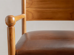 Scalloped Crest Teak & Leather Armchair