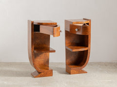 Pair of 1930s French Burl Bedside Tables