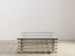 1970s French Chrome & Glass Coffee Table