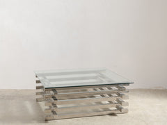 1970s French Chrome & Glass Coffee Table