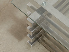 1970s French Chrome & Glass Coffee Table