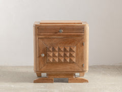 1950s French Brutalist Bedside Table in Solid Oak