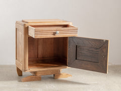 1950s French Brutalist Bedside Table in Solid Oak