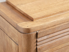 1950s French Brutalist Bedside Table in Solid Oak