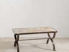 1960s-70s La Borne Tiled Coffee Table in Iron
