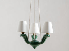 Mid Century French Ceramic 3-Arm Chandelier