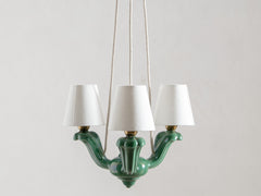 Mid Century French Ceramic 3-Arm Chandelier