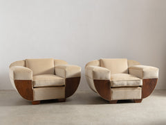 1930s Art Deco Club Chair & Ottoman in Almond Velvet