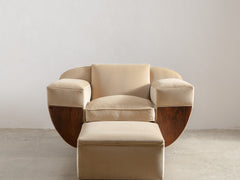 1930s Art Deco Club Chair & Ottoman in Almond Velvet