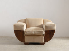 1930s Art Deco Club Chair & Ottoman in Almond Velvet