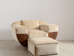 1930s Art Deco Club Chair & Ottoman in Almond Velvet