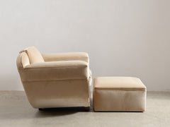1930s Art Deco Club Chair & Ottoman in Almond Velvet