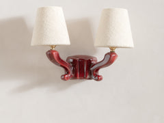 Mid Century French Ceramic Wall Light, Twin Arm - Rhubarb