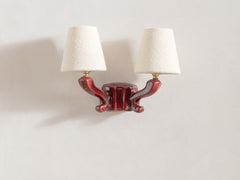 Mid Century French Ceramic Wall Light, Twin Arm - Rhubarb