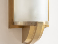 1930s French Brass & Frosted Glass Wall Light