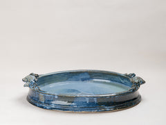 Vintage Blue Ceramic Platter with Fish Handles