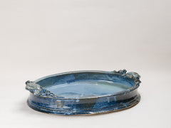 Vintage Blue Ceramic Platter with Fish Handles