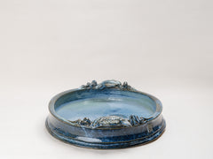 Vintage Blue Ceramic Platter with Fish Handles