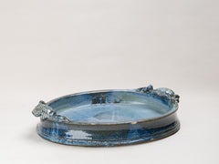 Vintage Blue Ceramic Platter with Fish Handles