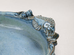 Vintage Blue Ceramic Platter with Fish Handles