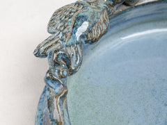 Vintage Blue Ceramic Platter with Fish Handles