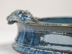 Vintage Blue Ceramic Platter with Fish Handles