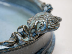 Vintage Blue Ceramic Platter with Fish Handles