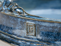 Vintage Blue Ceramic Platter with Fish Handles