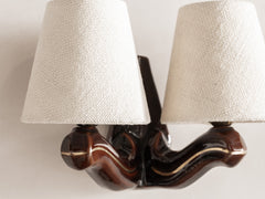 Art Deco Brown Ceramic Twin Arm Wall Light