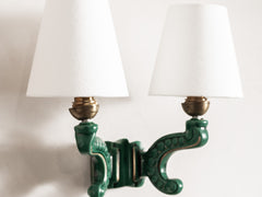 Twin Arm Green Ceramic Wall Light