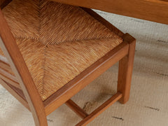 1950s Set of 8 French Oak & Rush Seat Dining Chairs