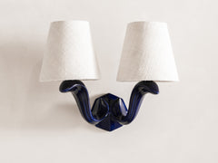 Art Deco Curved Twin Arm Indigo Ceramic Wall Light